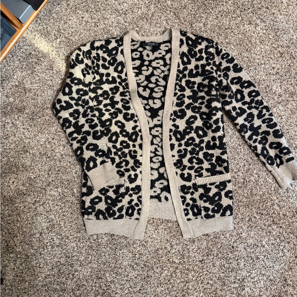 August Silk Black and Tan Leopard Cardigan